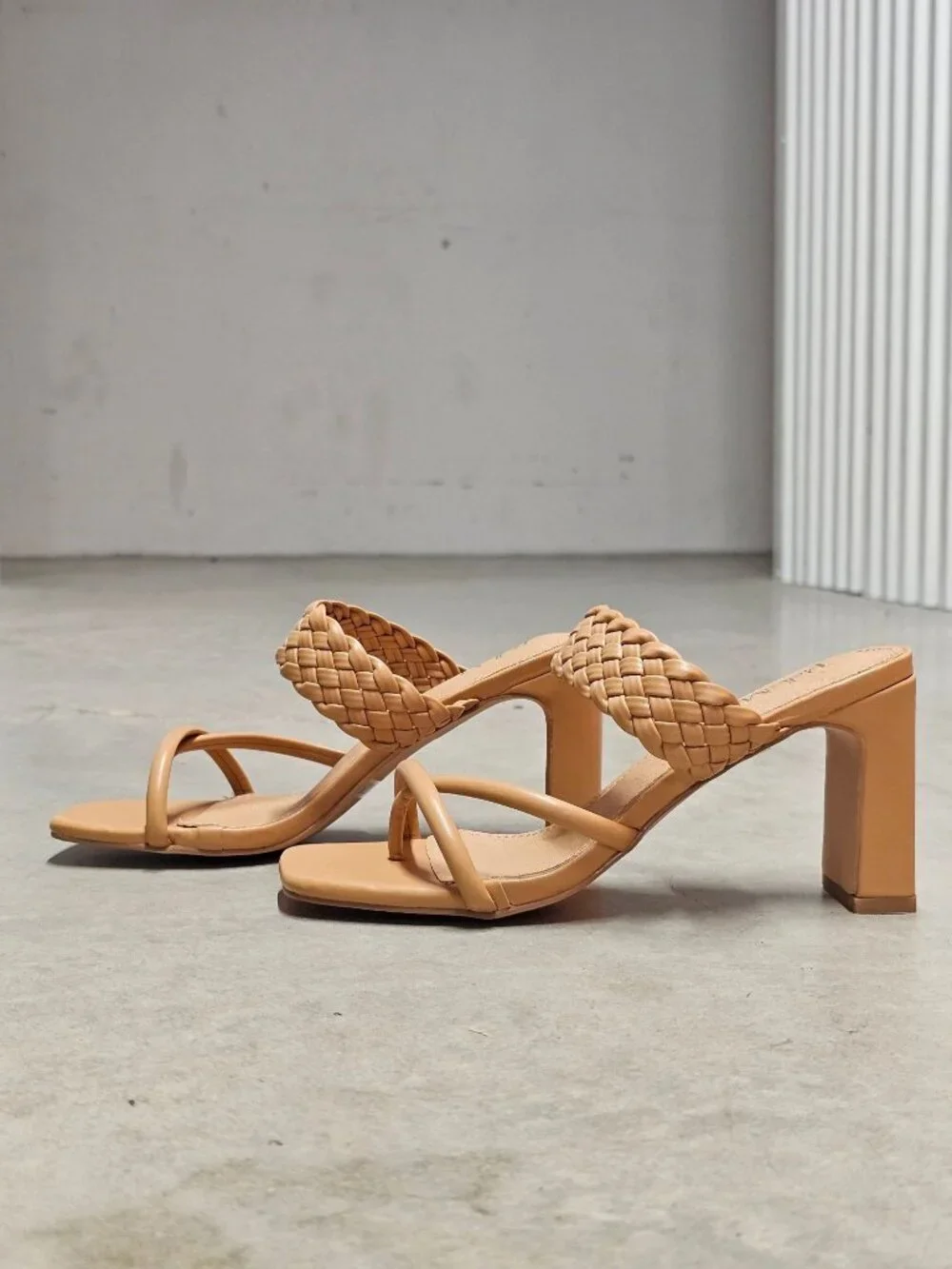 Braided Natural Block Heel Sandals With Strappy Design For Women